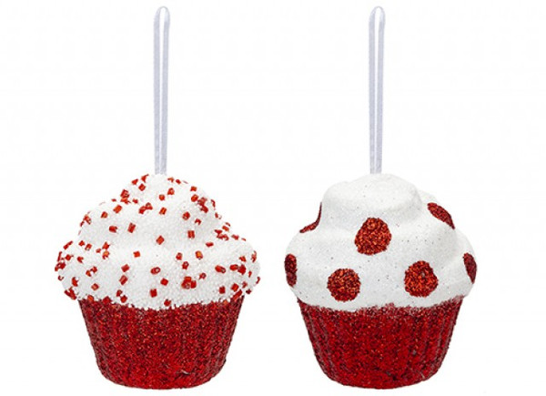 Candy Cane Cupcake Bauble 7x7cm Choice of 2 styles