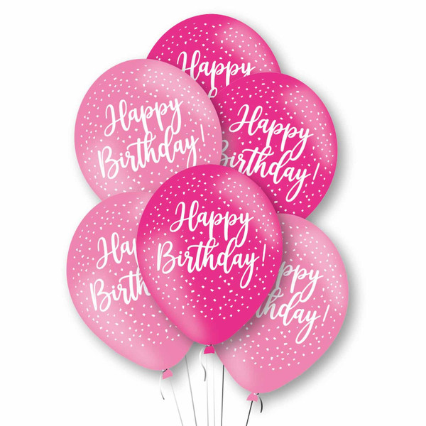 11in Latex Balloons Happy Birthday Pink Mix Pk6