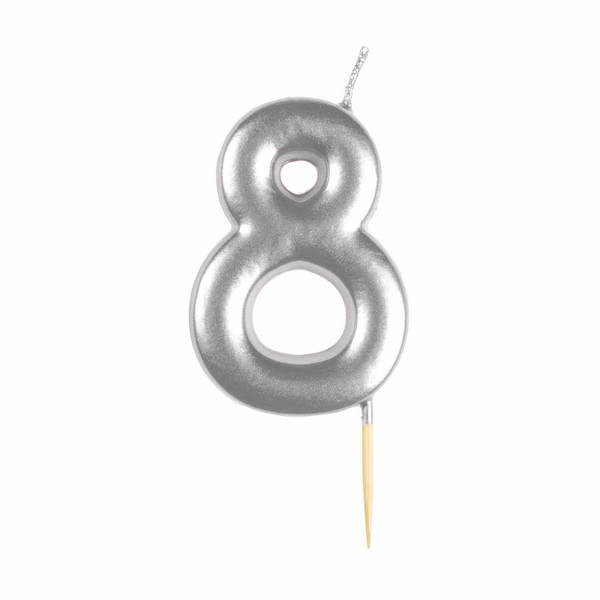 Silver Metallic Finish Candle Number 8