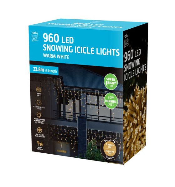 960 LED SNowing Icicle Lights Warm White