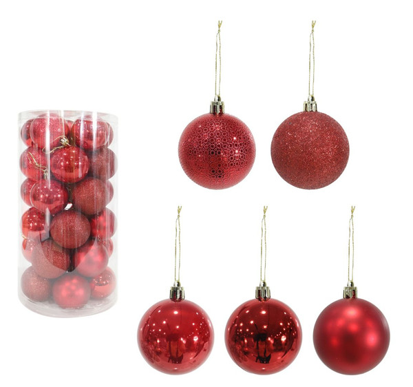 60mm Baubles 30 Pieces Mixed Red