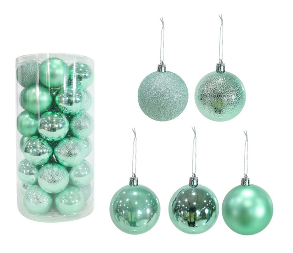 60mm Baubles 30 Pieces Mixed Mint Green