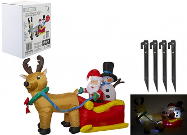 1.5m Inflatable Sleigh with Santa Snowman Reindeer