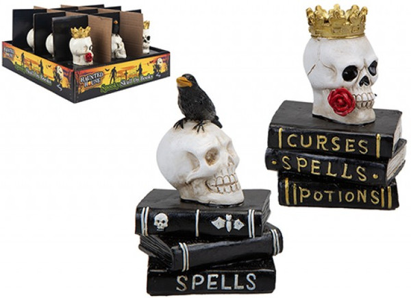 Skull on Books Decoration Choice of Crow or Crown