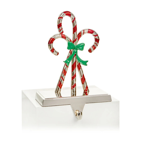 17cm Silver Metal Candy Cane with Bow Stocking Holder