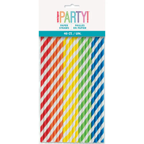 Paper Straws Assorted Colour Stripe Pk40