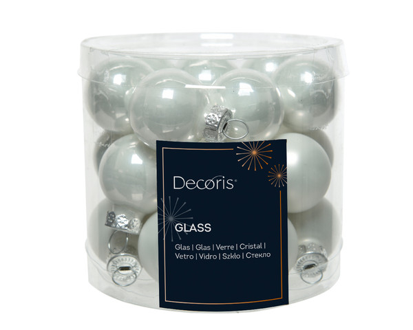 Glass Baubles Winter White 24x2.5cm