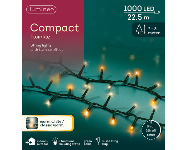 1000 LED Compact String Lights Warm White and Classic Warm