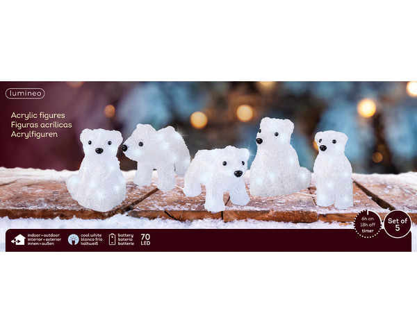 Acrylic Polar Bear Set of 5 LED BO 11.3x16.5cm each
