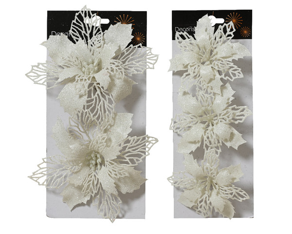 Poinsettia on clip White Choose from 2 large or 3 small