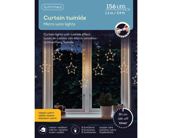 156 LED Micro Wire Hanging Star Lights 1.2mx0.6m Classic Warm White Copper Wire