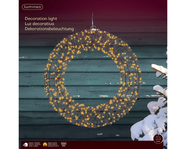 38cm Wreath 500 Warm White Micro LED Black Metal Framed