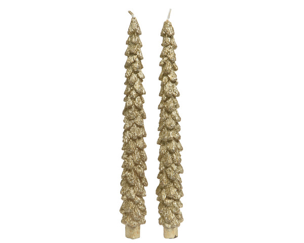 Tree Dinner Candles Gold Pk2 25cm