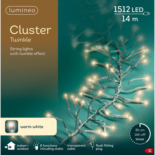 1512 LED Cluster lights twinkle effect indoor or outdoor Warm White Clear cable