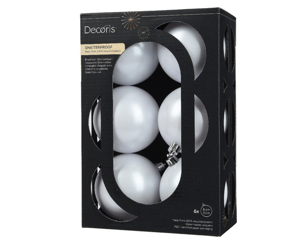 Shatterproof Baubles 6x8cm Winter White