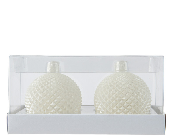 Bauble Candles Set of 2 Winter White 6x6cm