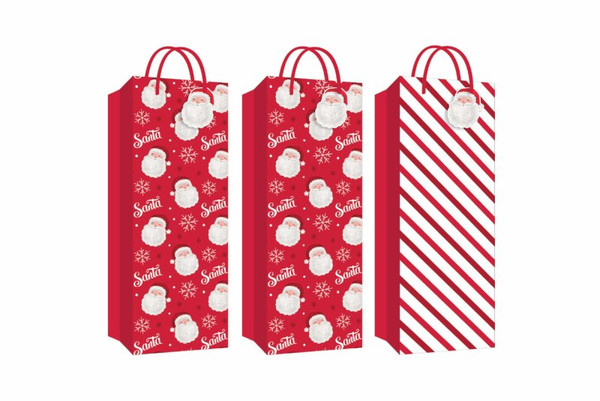 Eco Christmas Santa Bottle Bags Pk3