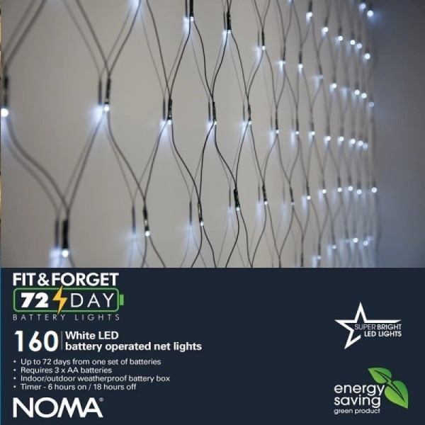 160 Fit and Forget Battery Operated White Multifunction Net Lights