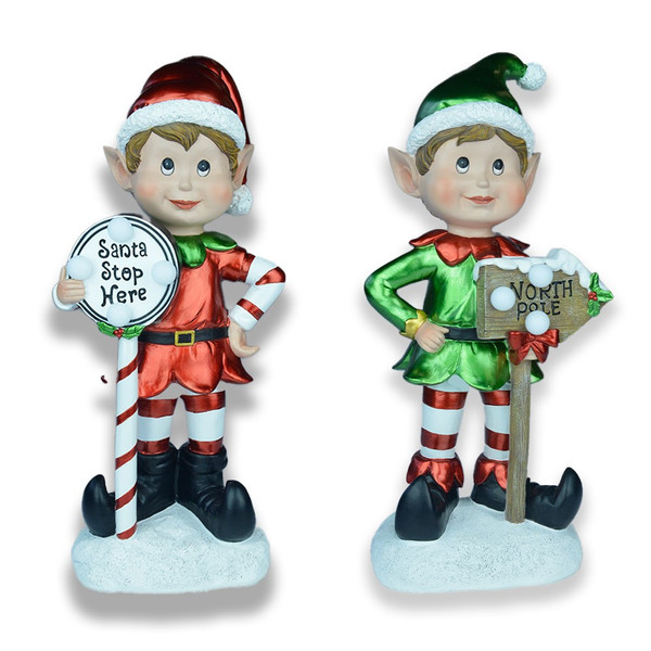 Elf Resin Ornament LED 41cm Santa Stop Here or North Pole