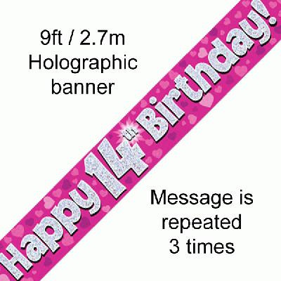 Pink Holographic Banner Age 14 9ft
