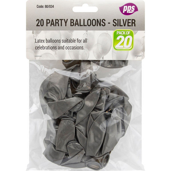 Latex Balloons Silver Pk20