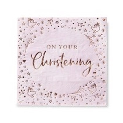 On Your Christening Napkins Pink Pk16 3Ply