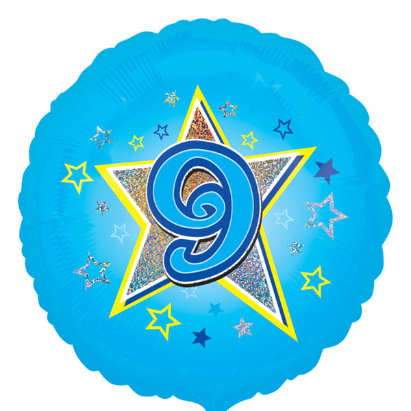 H100 18in Foil Balloon Blue Age 9 Stars