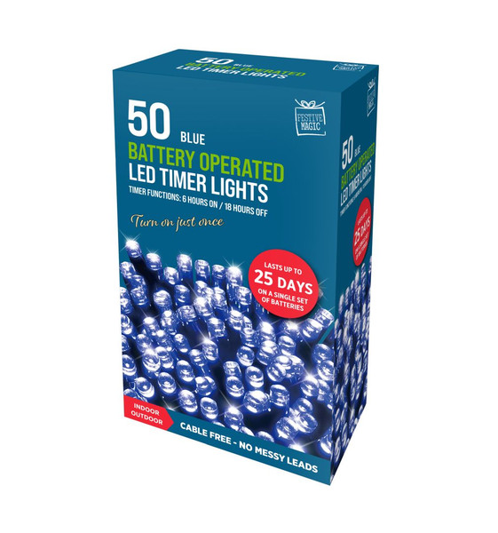 50 Timer Blue Led Lights Battery Operated