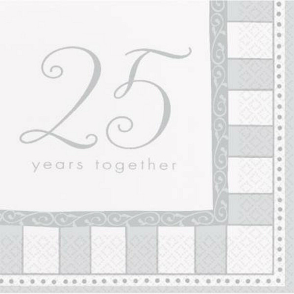 Lunch Napkins Pk 16 2Ply Silver Anniversary 25 Happy Years
