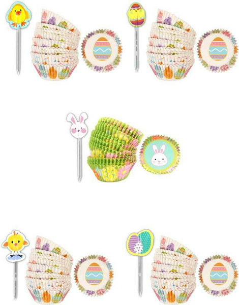 Easter Cup Cake Cases Picks Pk24