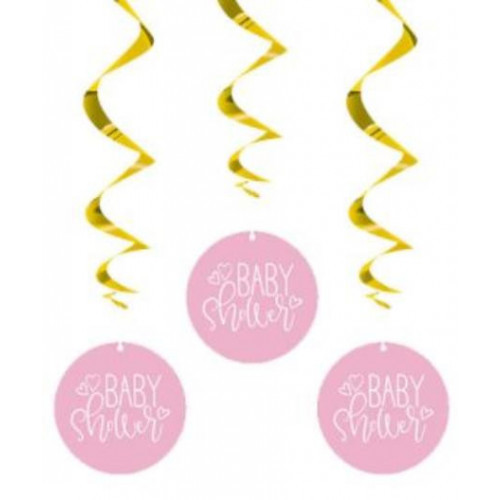 Baby Shower Pink Hearts Pk3 Hanging Decorations
