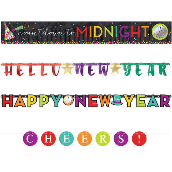 New Year Jewel Tone Banner Set Pk4
