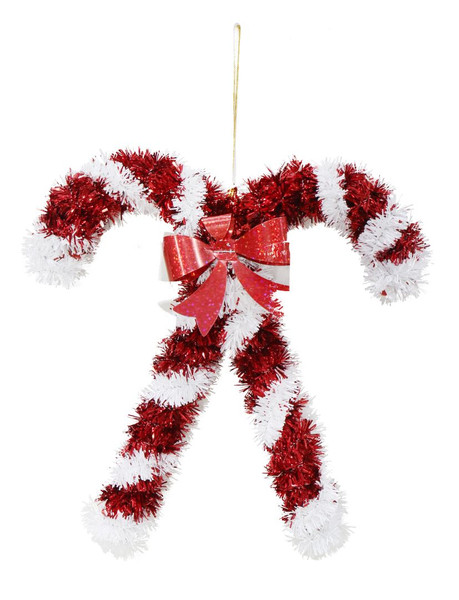 Tinsel Cross Candy Cane 17x16cm