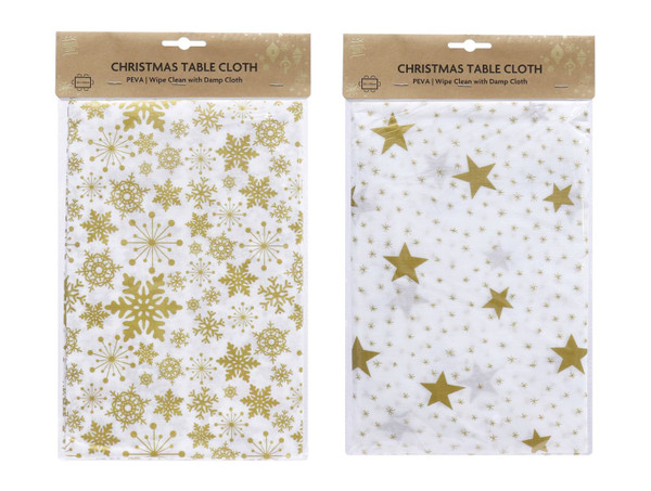 Christmas Tablecloth Gold 130x180cm PEVA with Flannel Backing