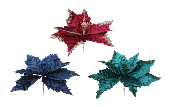 Embossed Velvet Poinsettia Clip On 30cm In assorted Colours