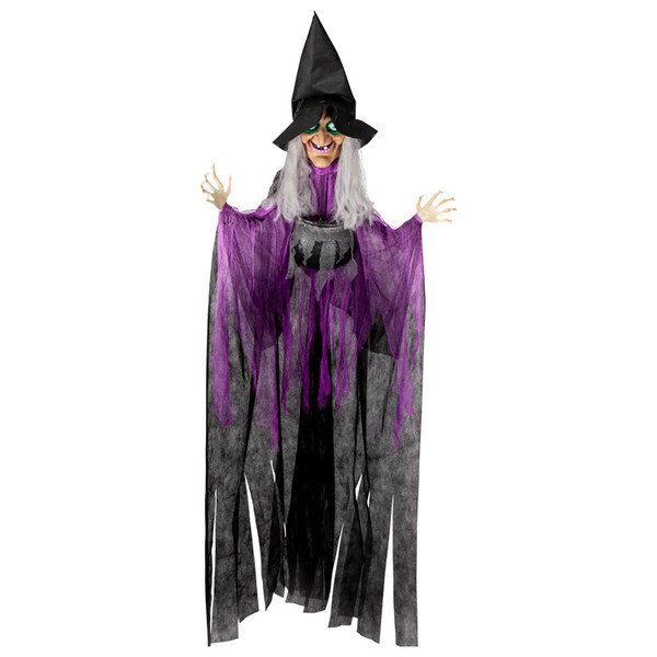 Animated Hanging Cauldron Witch 183cm