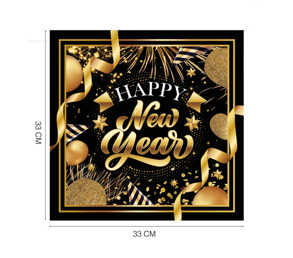Happy New Year Napkins 16x16cm Pk20