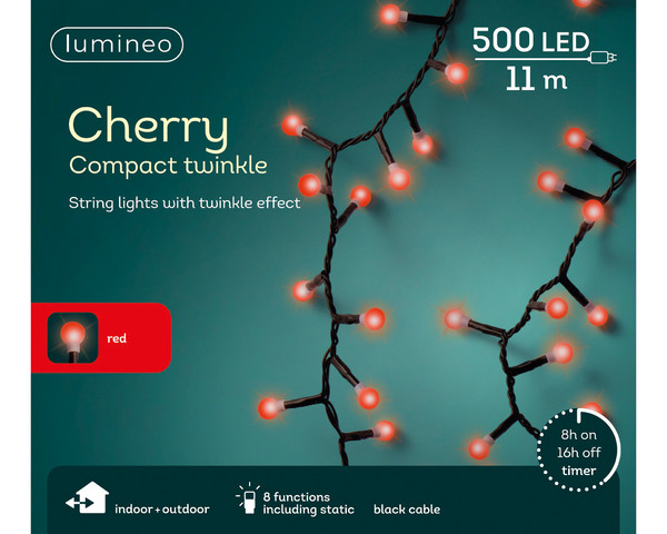 500 LED Cherry Compact Lights Red Black Cable