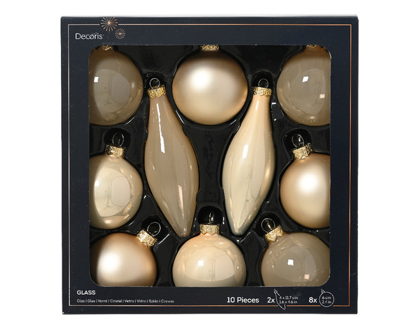 Glass Baubles Pearl Pk10 Asstd Sizes