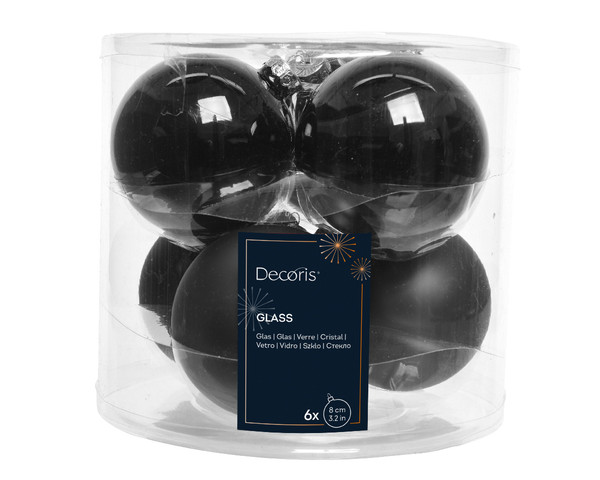 Glass Baubles Black 6x8cm