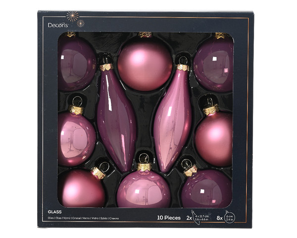 Glass Baubles Vintage Pink Pk10 Asstd Sizes