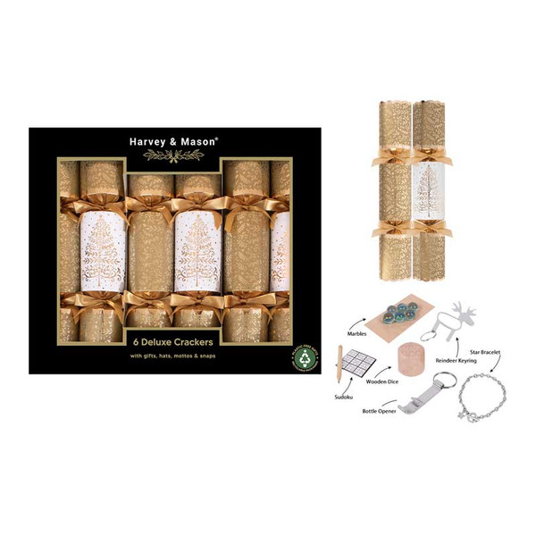 Deluxe Gold Tree Christmas Crackers 13.5in Pk6