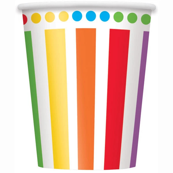 Rainbow Birthday Cups Pk8 270ml