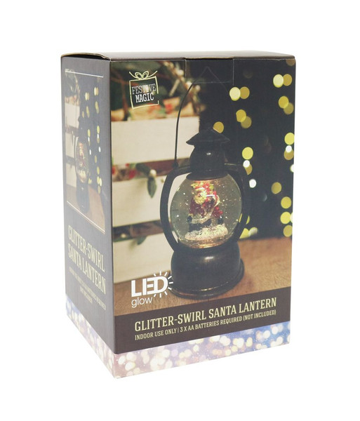 LED GLITTER SWIRL SANTA HURRICANE LANTERN