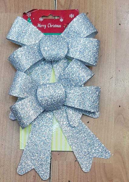 Glitter Bow Silver small Pk2