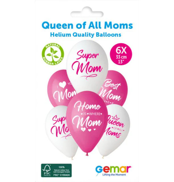 13in Latex Balloons Pk6 Queen of All Moms