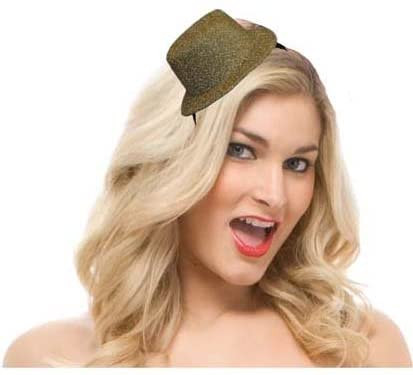 Mini Top Hat Headband Gold Glitter 