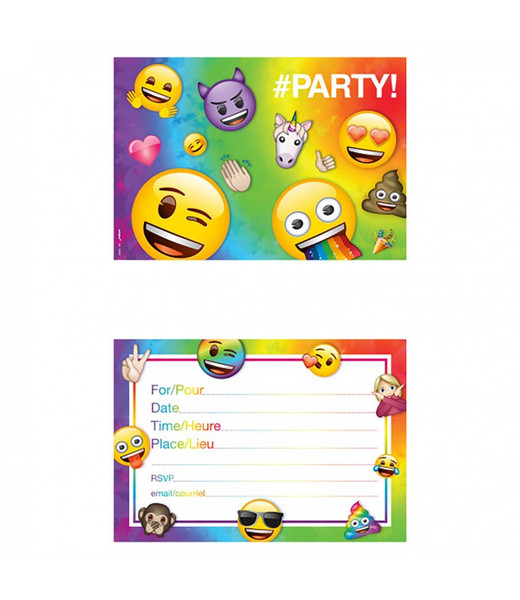 Rainbow Fun Emoji Party Invitations Pk8