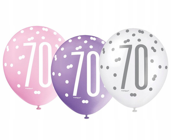 12in Latex Balloons Age 70 Glitz Pink Pk6