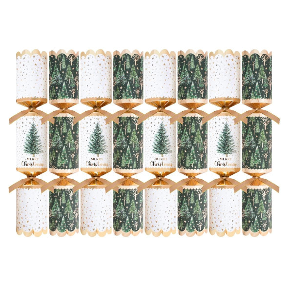 Premium Green Tree Christmas Crackers 12.5in Pk8